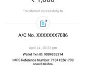 not received my transferred amount in bank